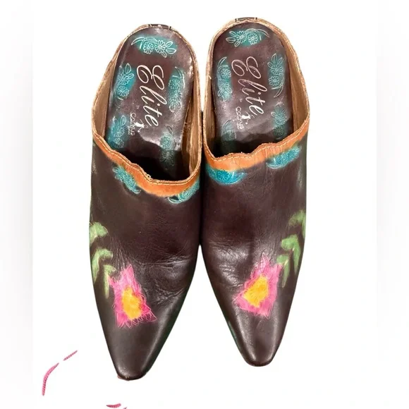 Corey’s Women’s Cowboy Boho Mules Sz 11 Brown Leather Pointed Toe Western 41 - Picture 3 of 6